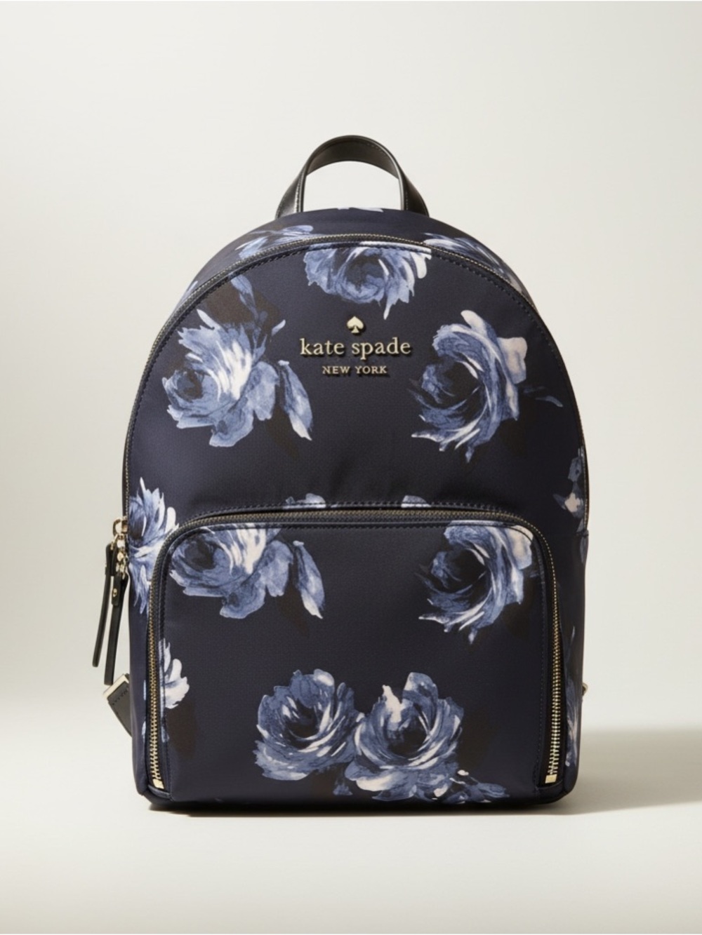 Kate Spade Blue Floral Nylon Mini Backpack Gold Zip Travel Daypack NWOT